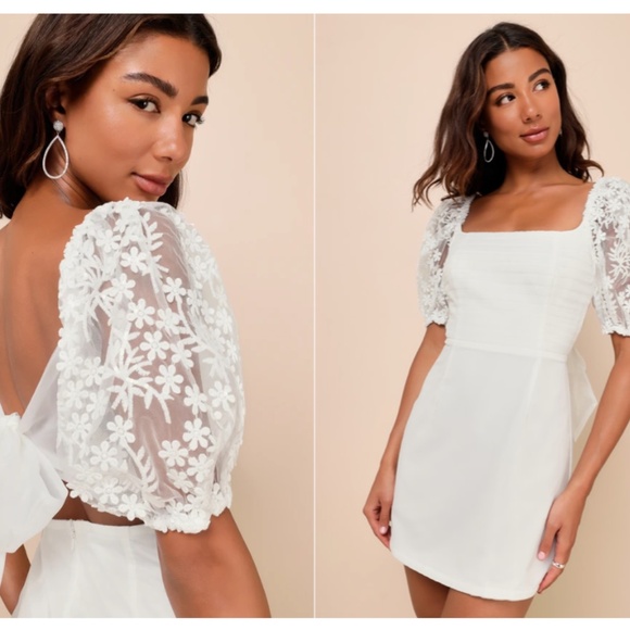 LULUS Bridal Bachelorette Engagement Bridal Shower Sexy Chic Floral Mini - Picture 4 of 7